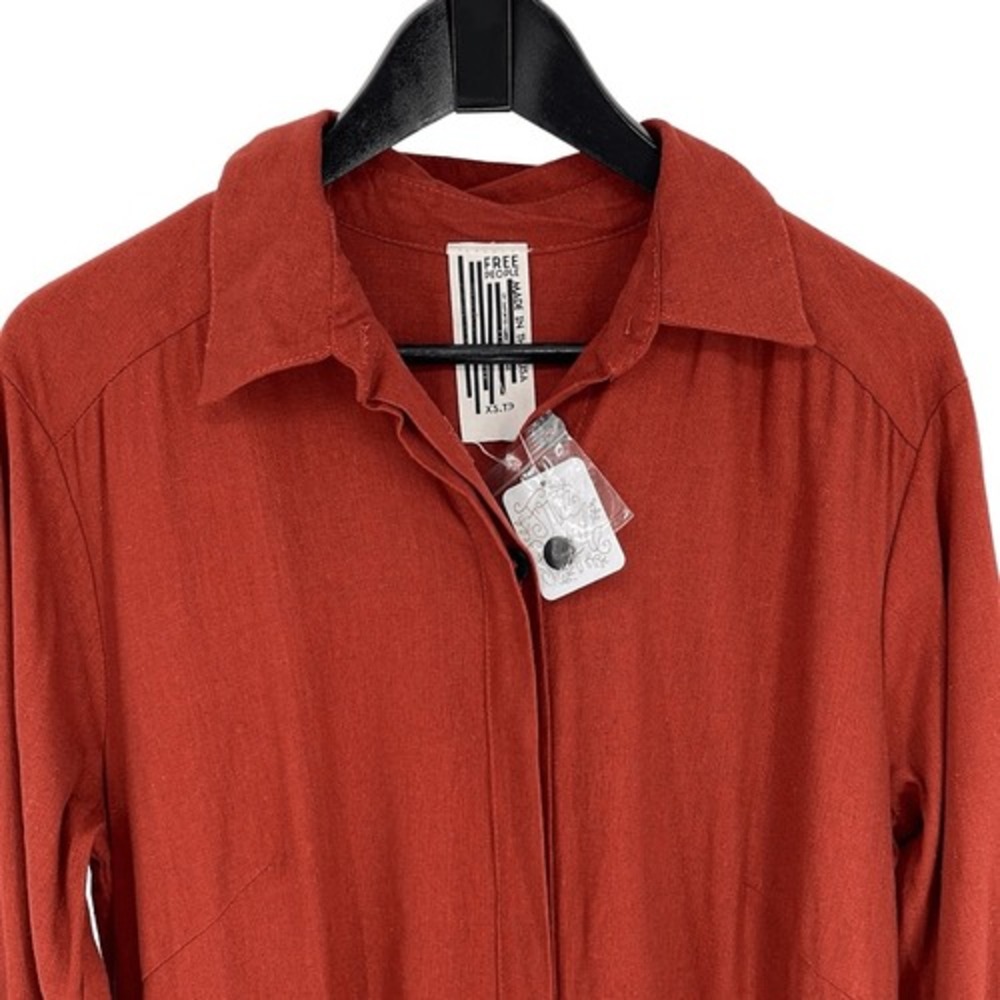 Free People Jumpsuit Womens XS Rust Orange Boho Wide Leg Linen Blend Long Sleeve - Picture 3 of 13
